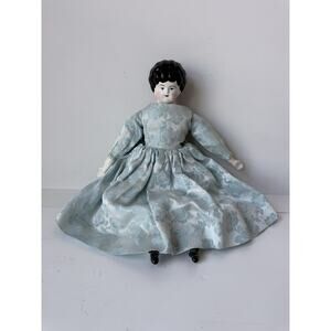 Antique German 15’ Porcelain China High Brow Doll 1830 - 1840 Silk Dress